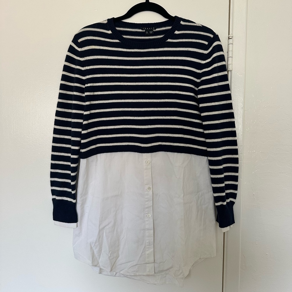 Theory Striped Navy and White Sweater Blouse Combo